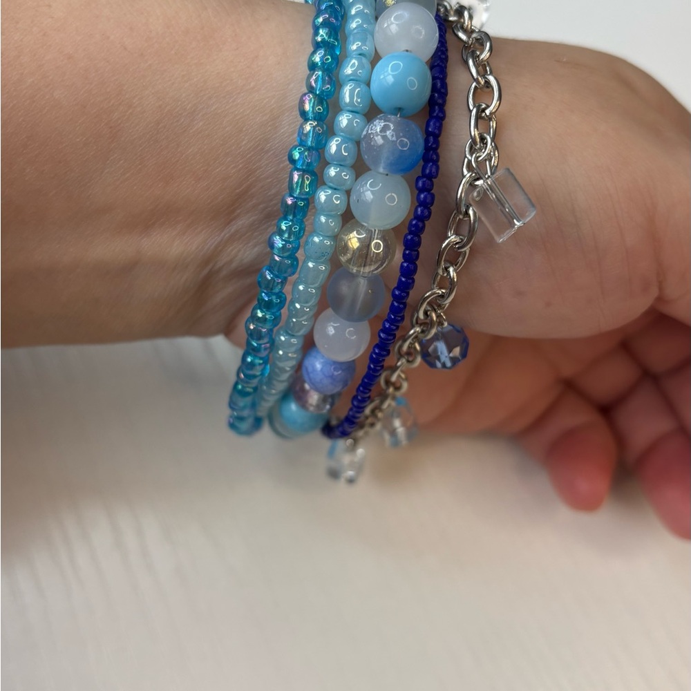 Blue Multi-Strand Beaded Bracelet Stack by